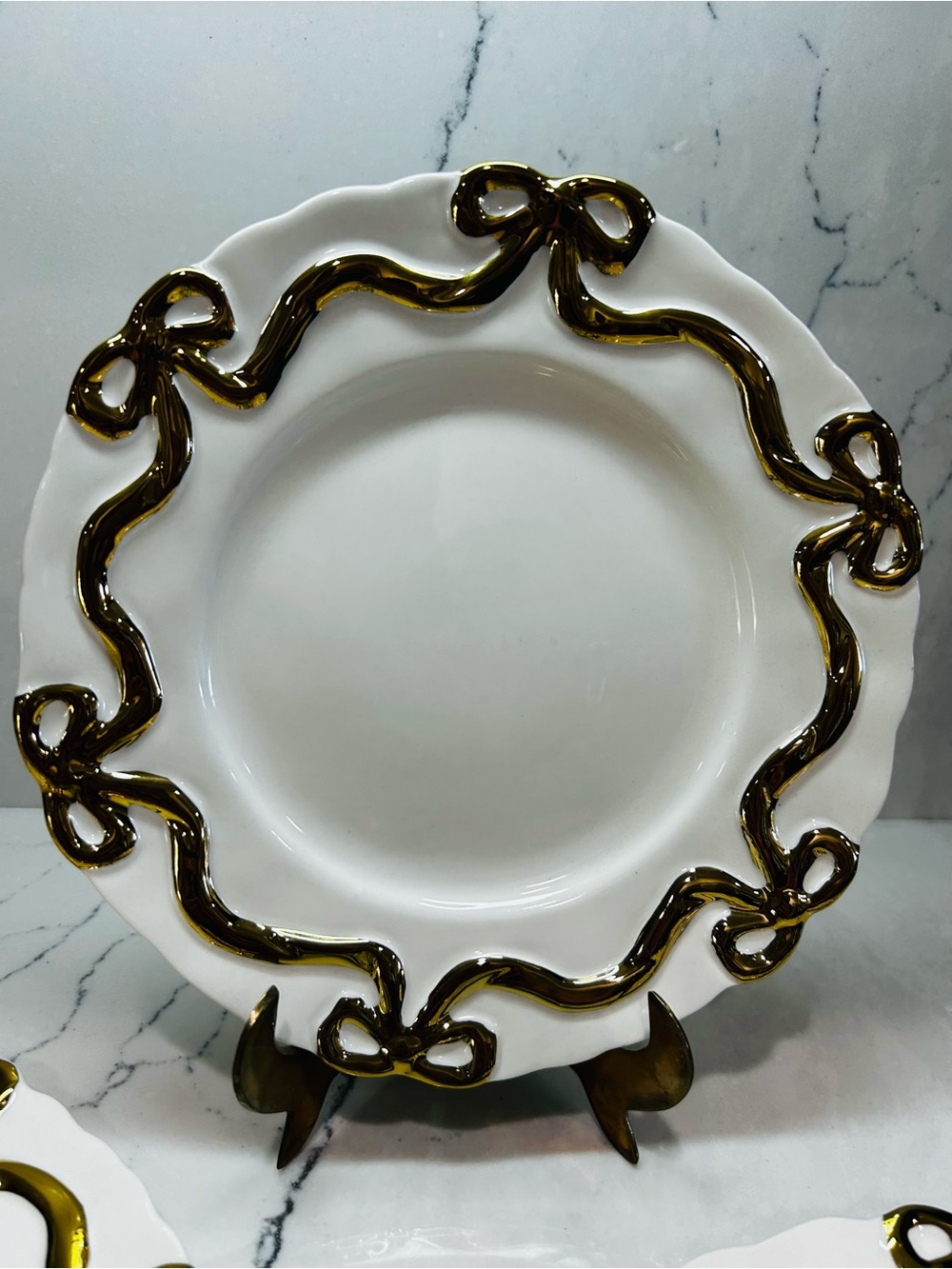 Anthropology Benedita Gold Bow Stoneware Side Plates, Set of 4